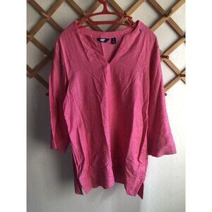 Lands End Linen Blend 3/4 Sleeve Shirt Blouse S